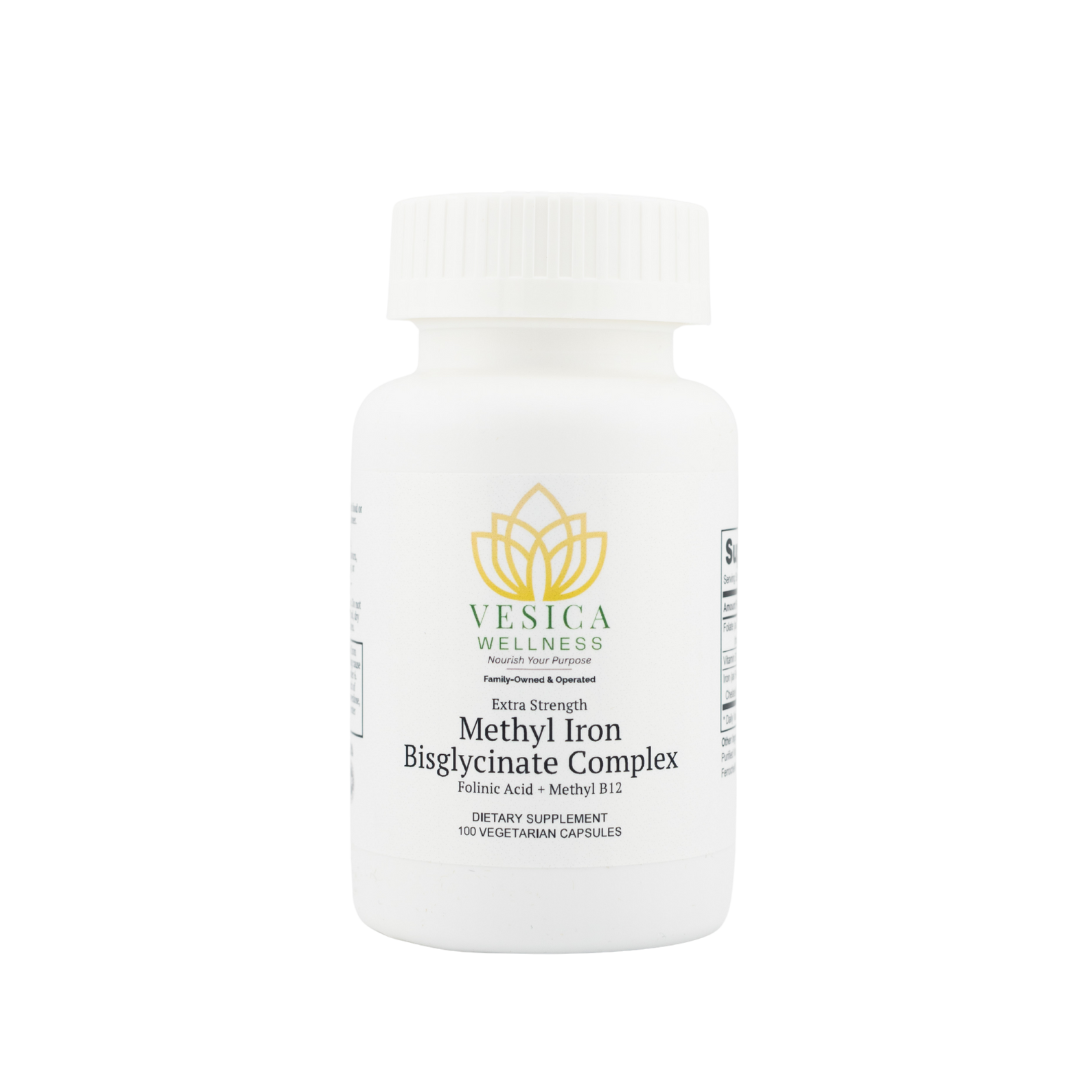 Vesica Methyl plus Folinic Acid Iron supplement bottle