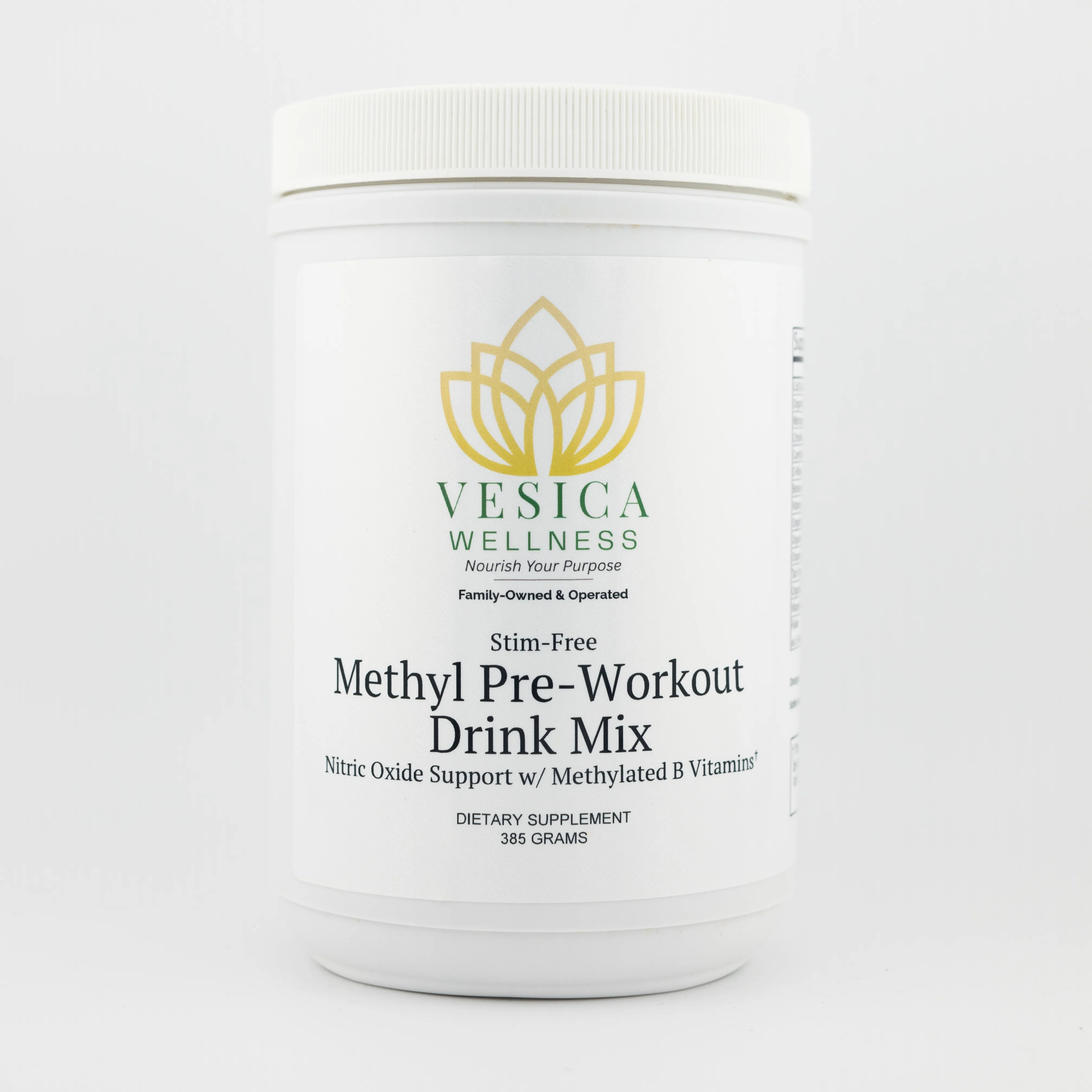Vesica Stimulant-Free Methyl Pre-Workout Drink Mix container