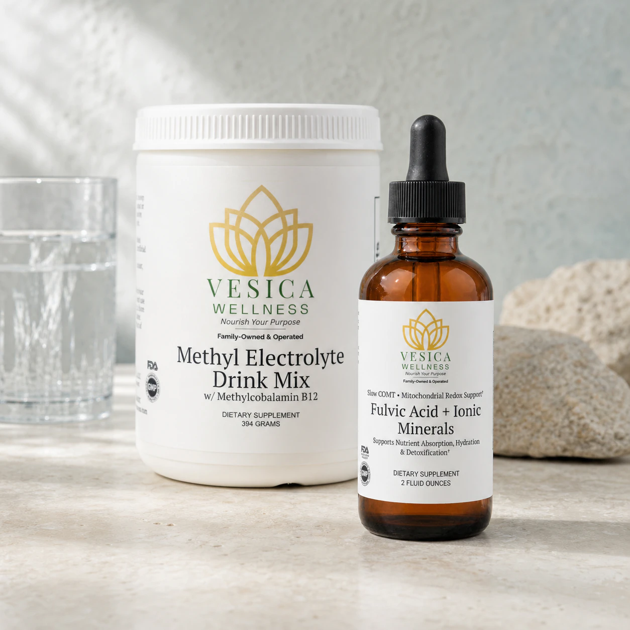 Vesica Wellness Hydration and Mineral Core Bundle with Methyl Electrolyte and Fulvic Acid