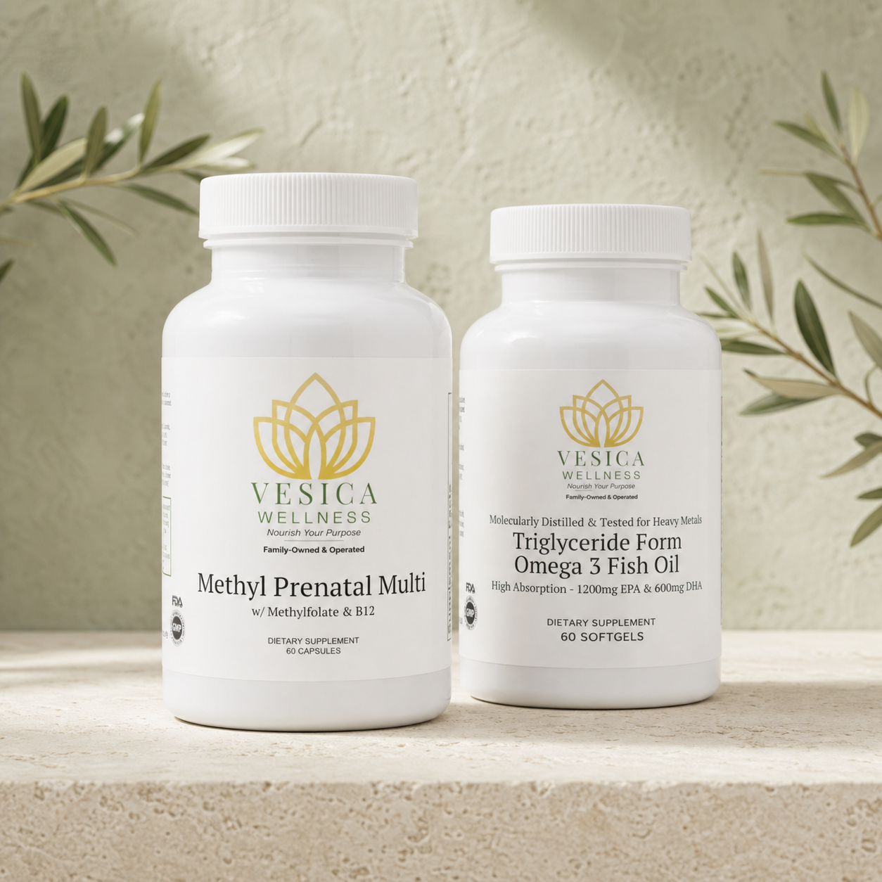 Vesica Wellness Prenatal and Omega-3 Bundle with Methyl Prenatal Multi and Fish Oil