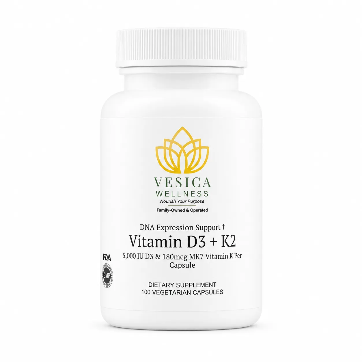 Vesica Wellness Vitamin D3 and K2 bottle