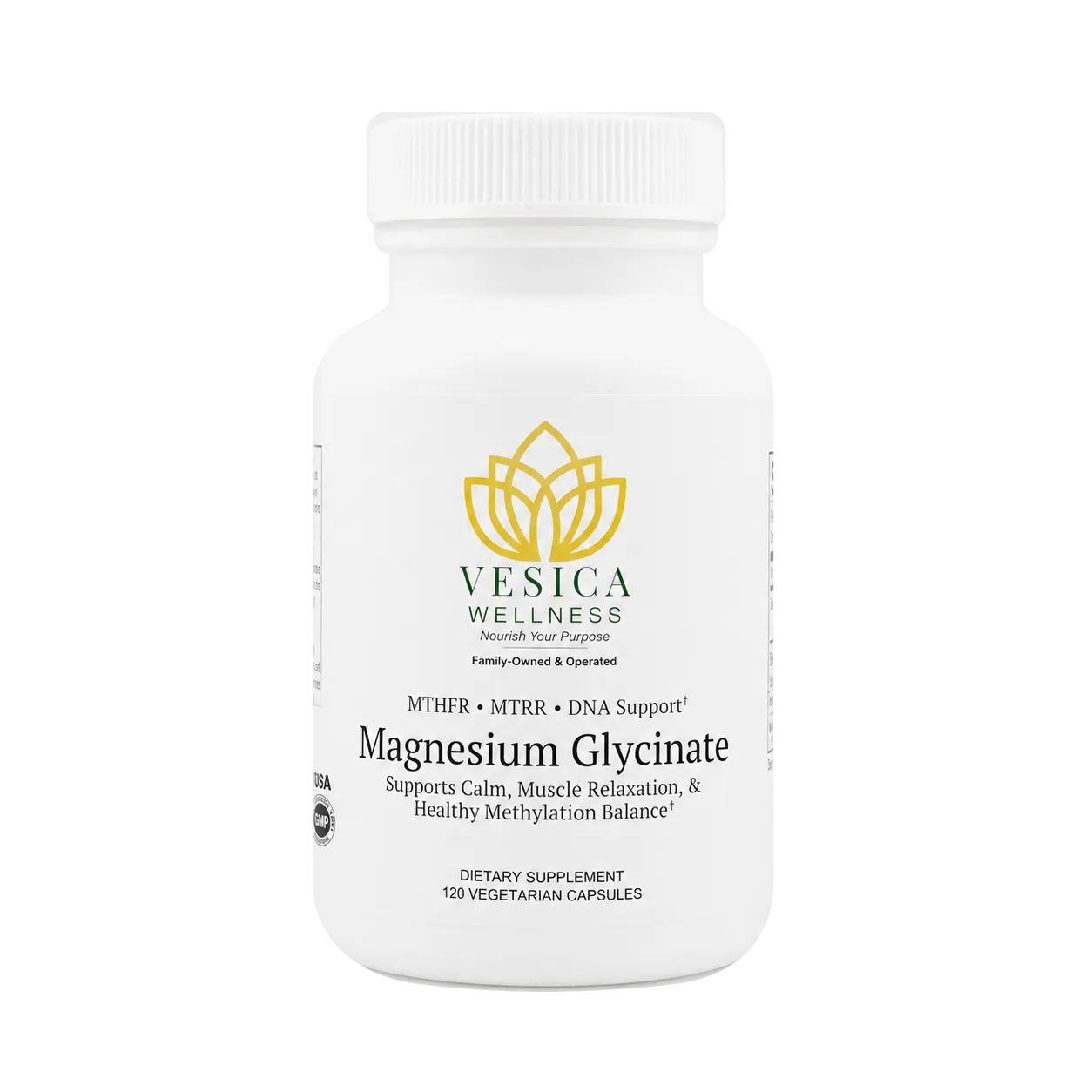 Vesica Magnesium Glycinate bottle, front-facing transparent cutout